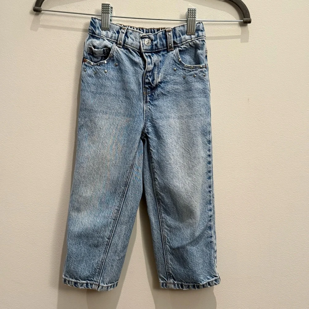 Zara Light Blue Kids Jeans Size Studded Pockets 3-4 Years - Picture 1 of 5
